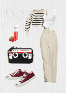 80s-fashion-look-white-shirt-beige-pants-beige-sweater-red-shoes